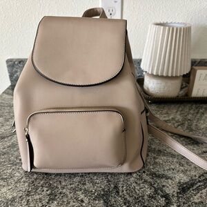 Taupe Mini Backpack Purse – 3-Compartment Organizer + Gold Hardware + Front Zip